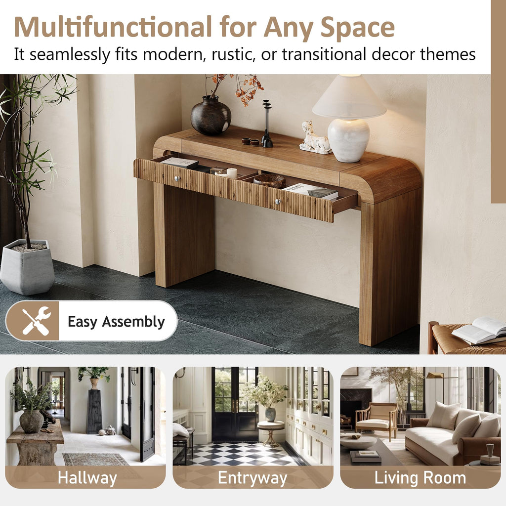 47.24" Fiberglass Entryway Table, Narrow Long Console Table, Modern Wavy Design Sofa Table Entrance Table for Living Room,Foyer,Hallway,No Need Assembly