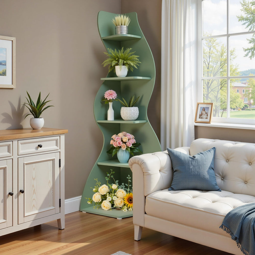 Bookcase Freestanding 71.3" Modern Book Case Display Shelf Tall Bookshelf with S-Shaped Pattern for Bedroom, Home Office, and Living Room, Black