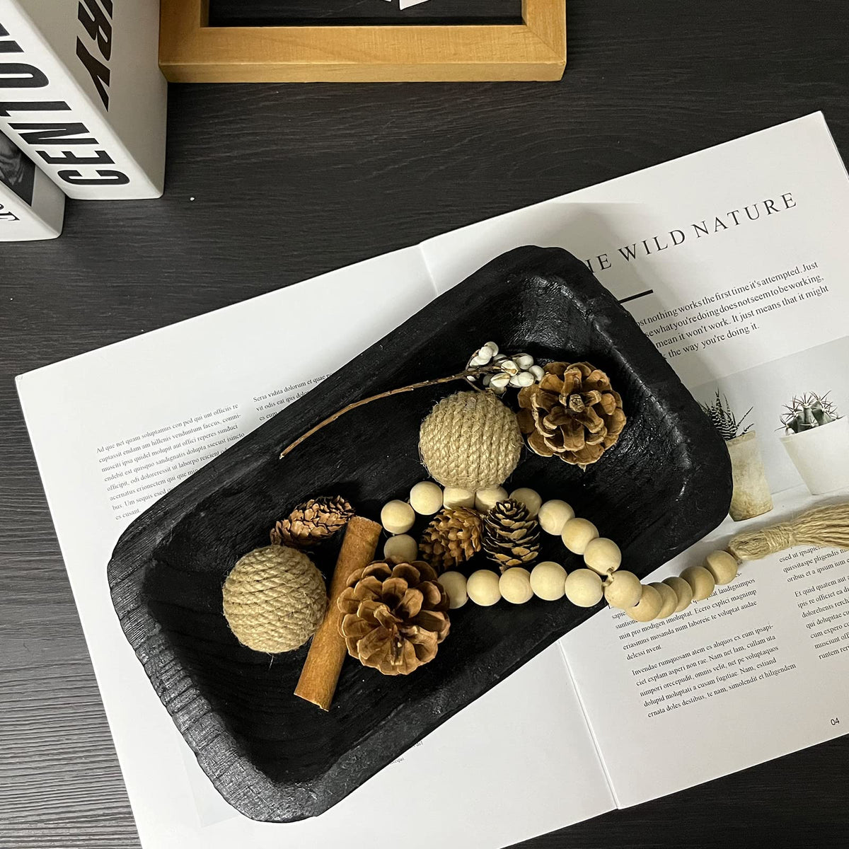 Hand-Carved Wooden Dough Bowl Centerpiece