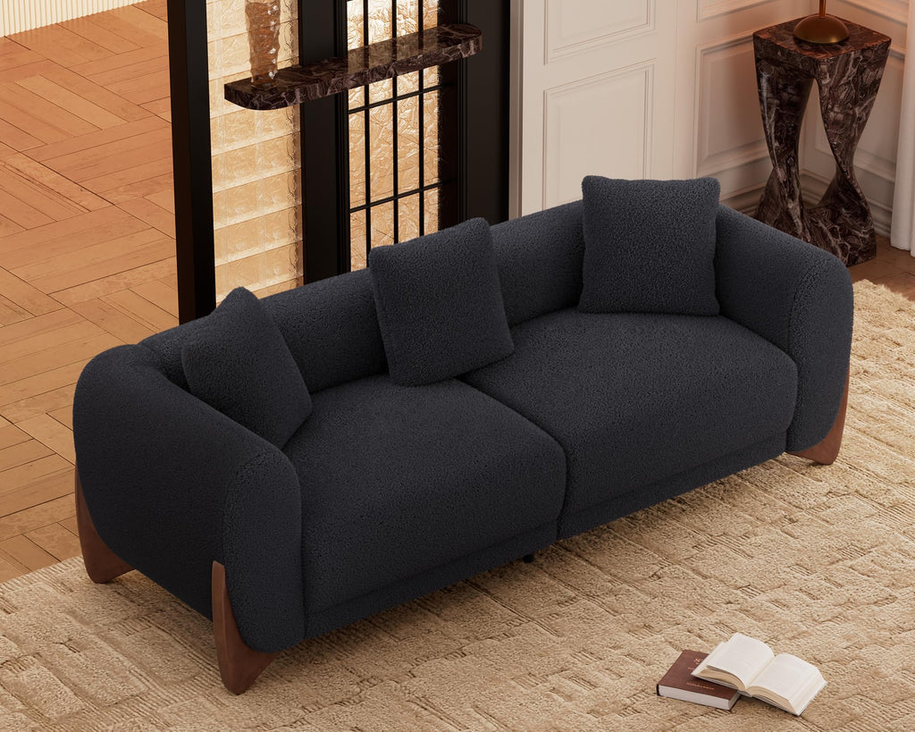 Morden Fort Modern Cloud Sofa Couch - 3 Seater Sherpa Boucle Sofas with Wood Legs