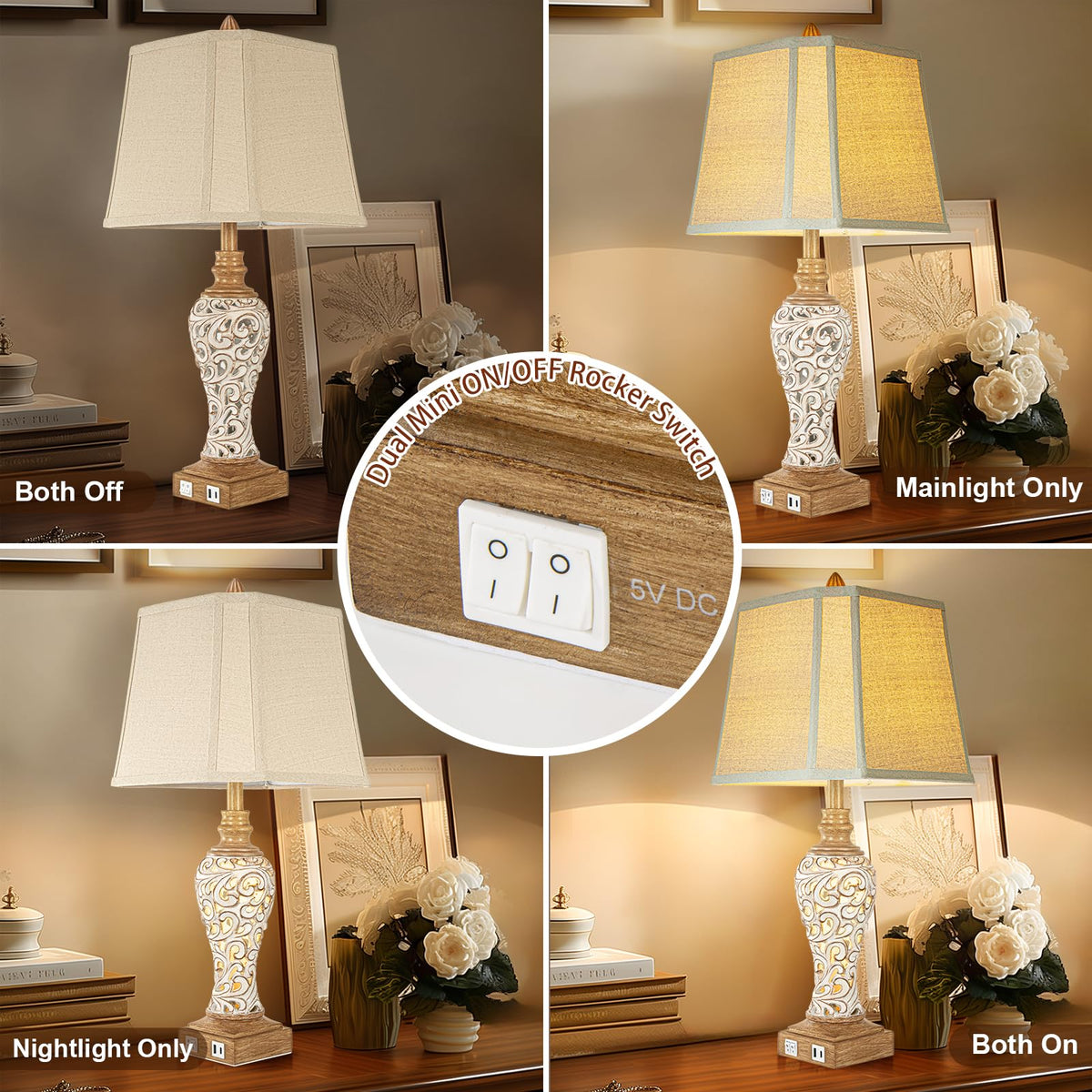 28.5" Farmhouse Table Lamp Set with Nightlights