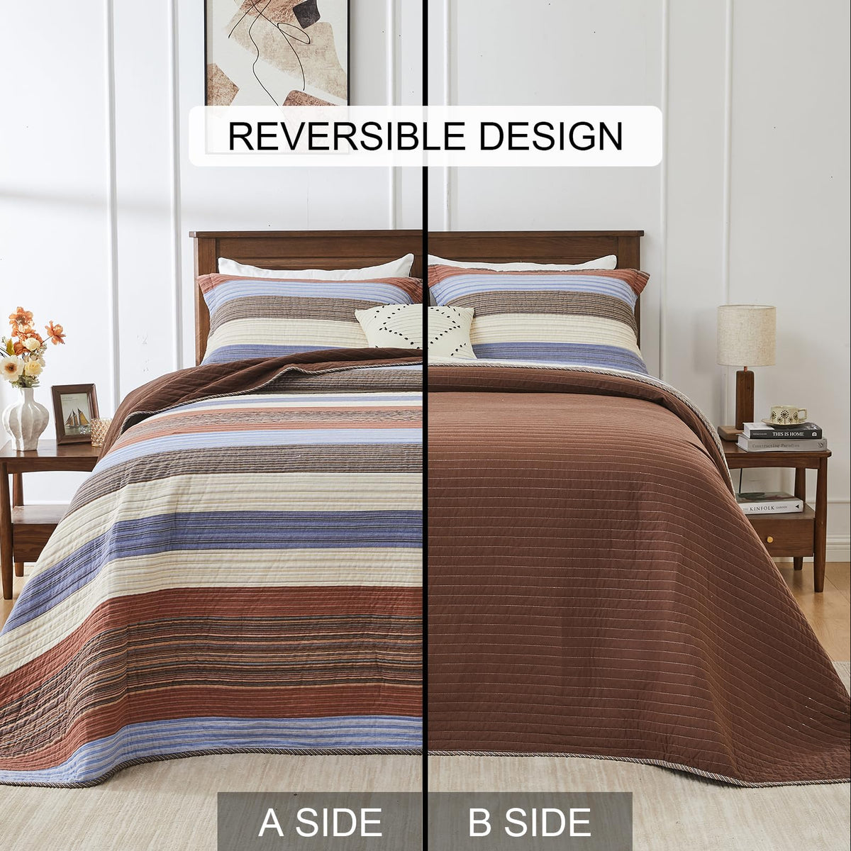 SahSahCasa 128"x120" 100% Cotton Oversized California King XL Bedspread Coverlet