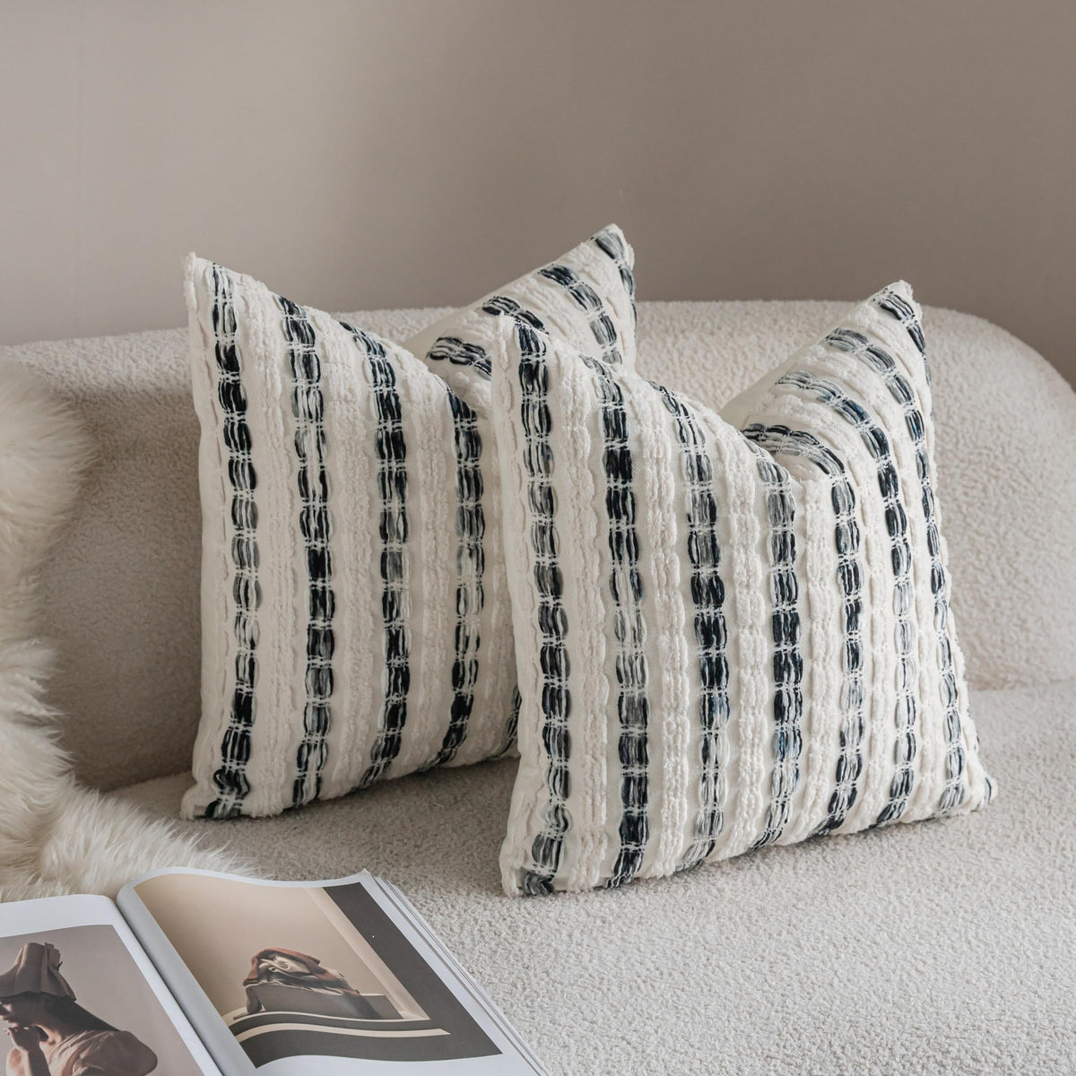 Striped Chenille Pillow Covers