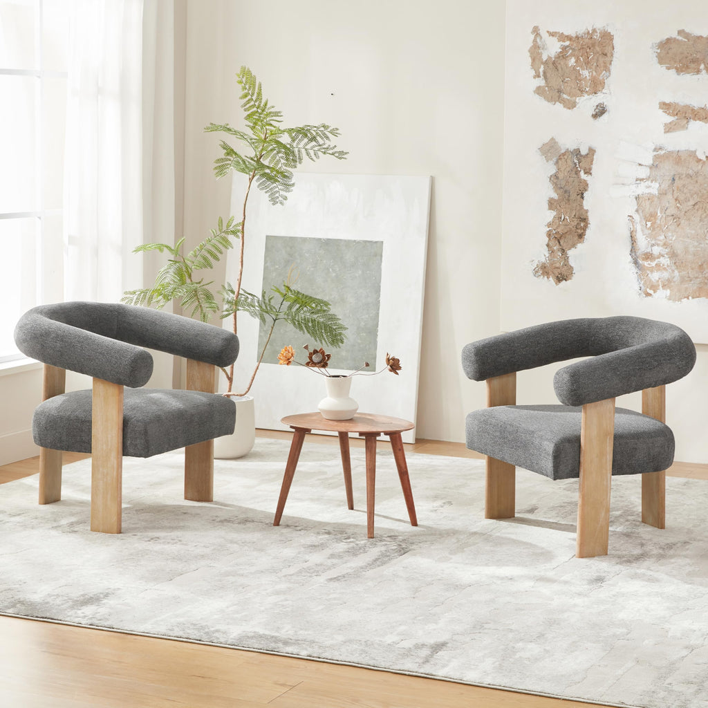 VKNOW Barrel Accent Chairs Set of 2 with Armrests and Rubberwood Legs