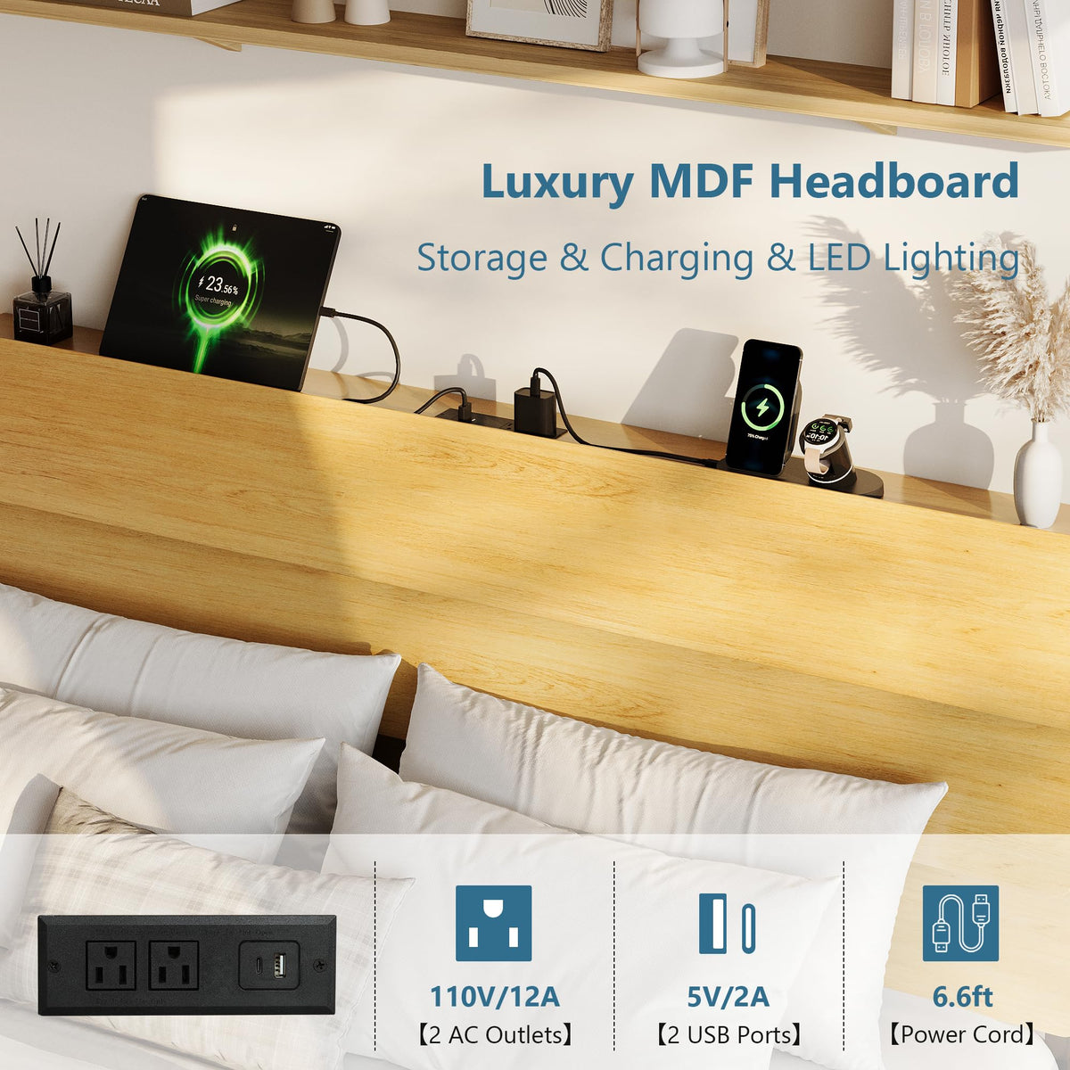 GalnFu King Size Floating Bed Frame with LED Lights