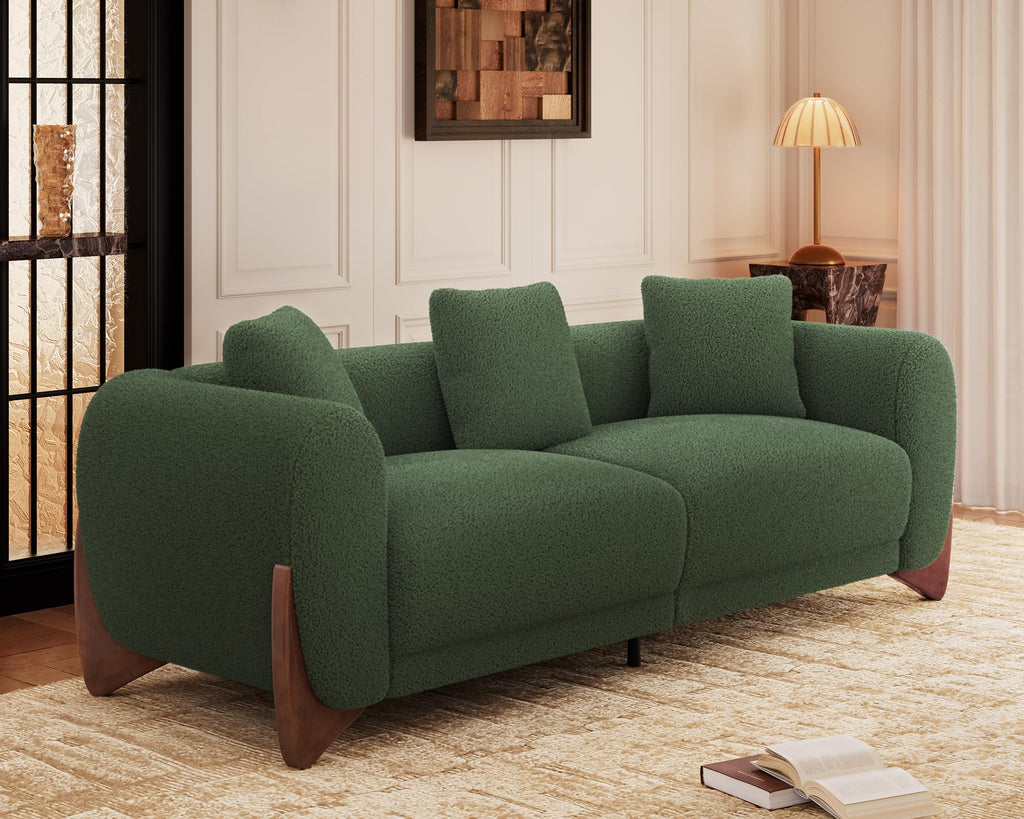 Morden Fort Modern Cloud Sofa Couch - 3 Seater Sherpa Boucle Sofas with Wood Legs