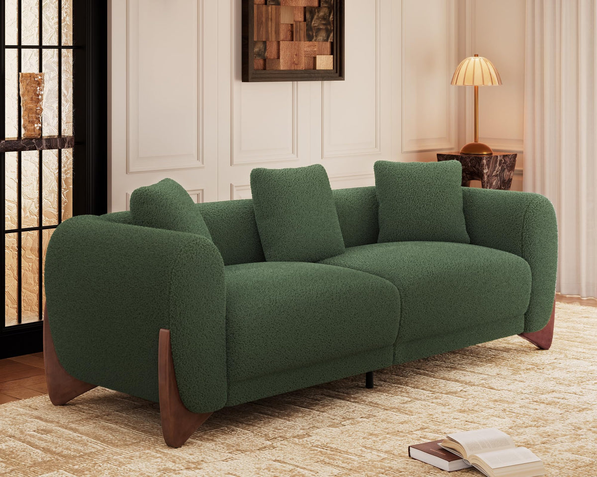 Morden Fort Modern Cloud Sofa Couch - 3 Seater Sherpa Boucle Sofas with Wood Legs