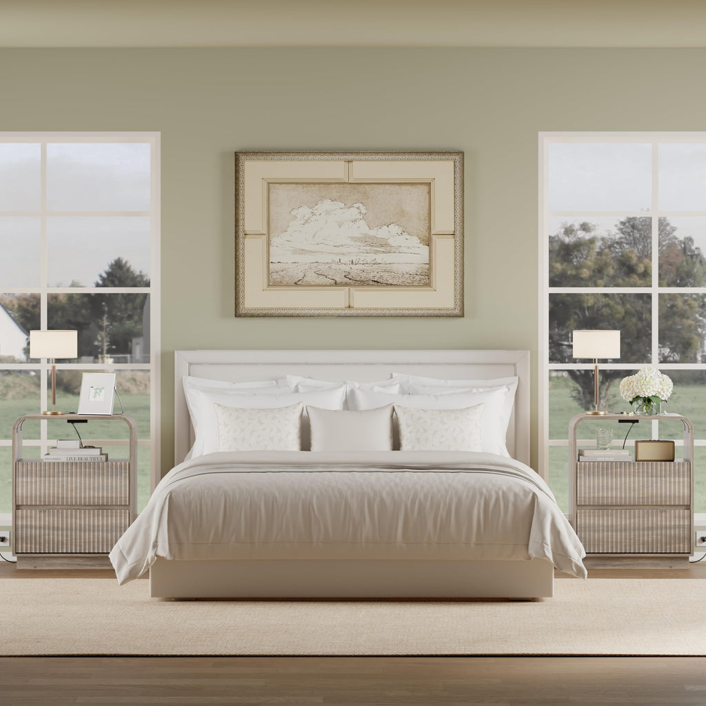 Fluted Nightstands with Charging Station, Set of 2