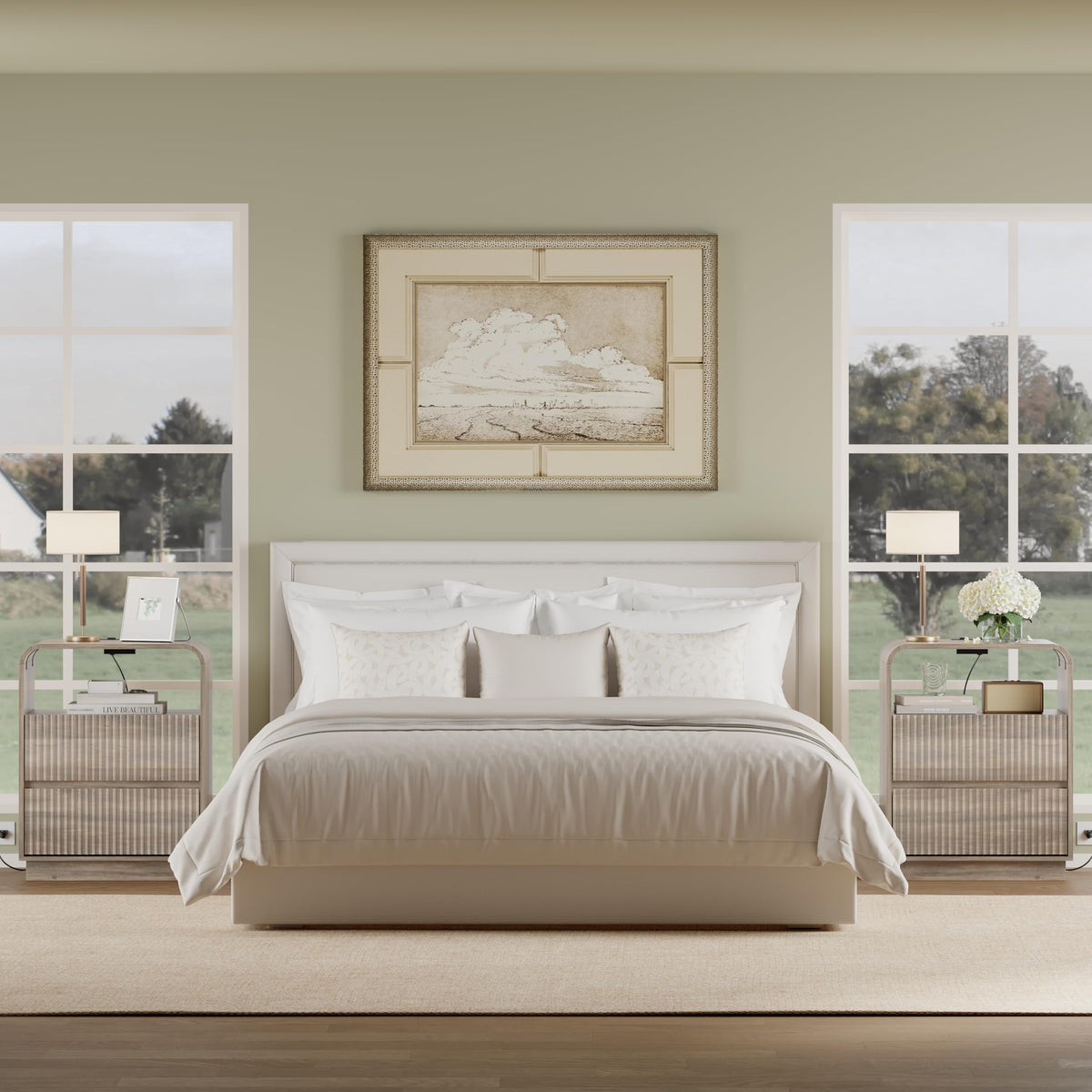 Fluted Nightstands with Charging Station, Set of 2