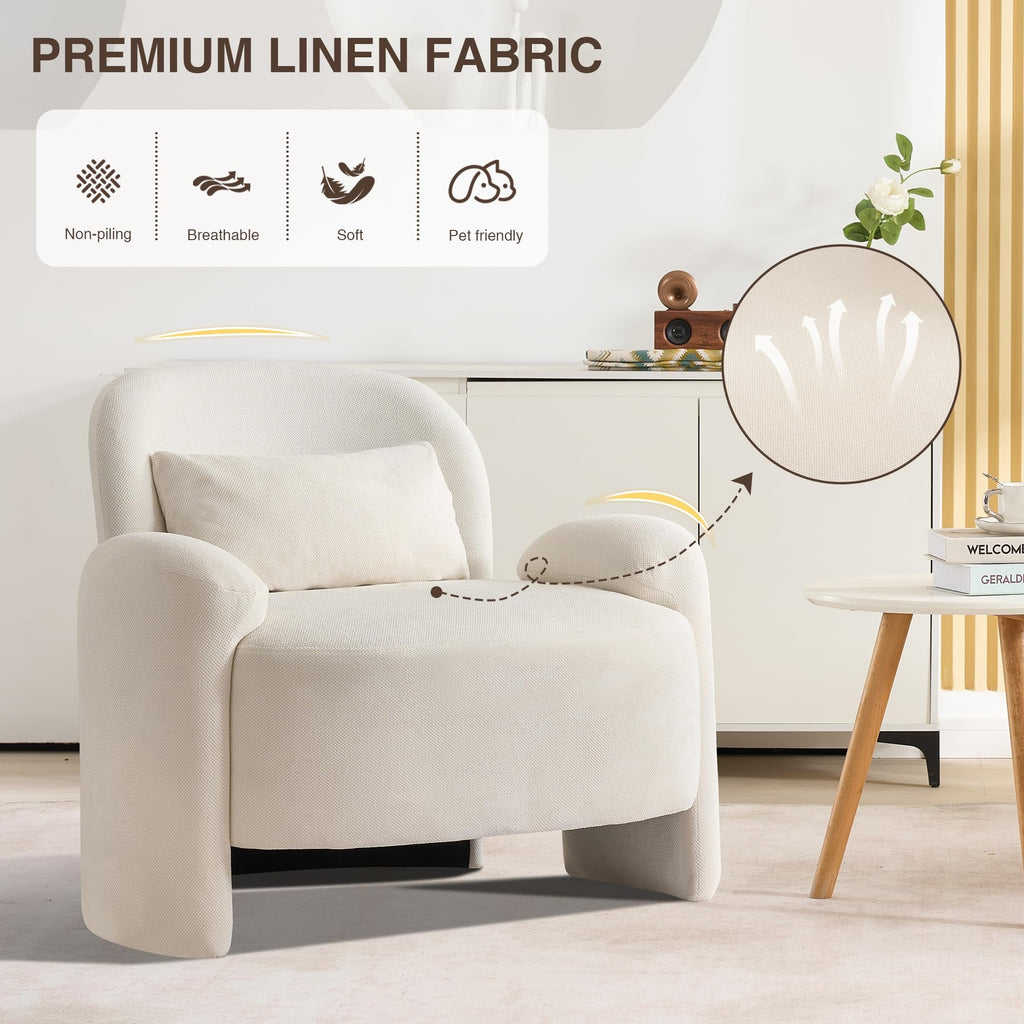 LOULENS Accent Chair Set of 2, Linen Fabric Lounge Armchair, Yellow