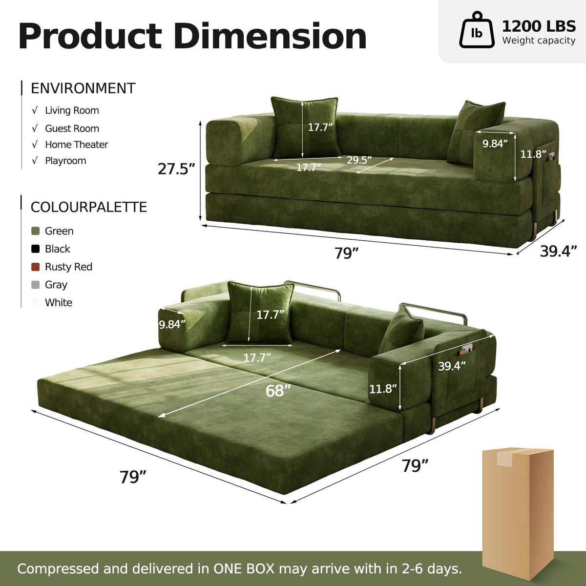 78.8'' Futon Sofa Bed, Boneless Couches for Living Room