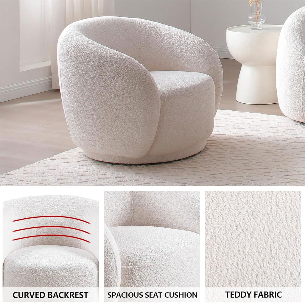 Oversized Boucle Accent Chair, Cream White Sherpa Wingback Chair