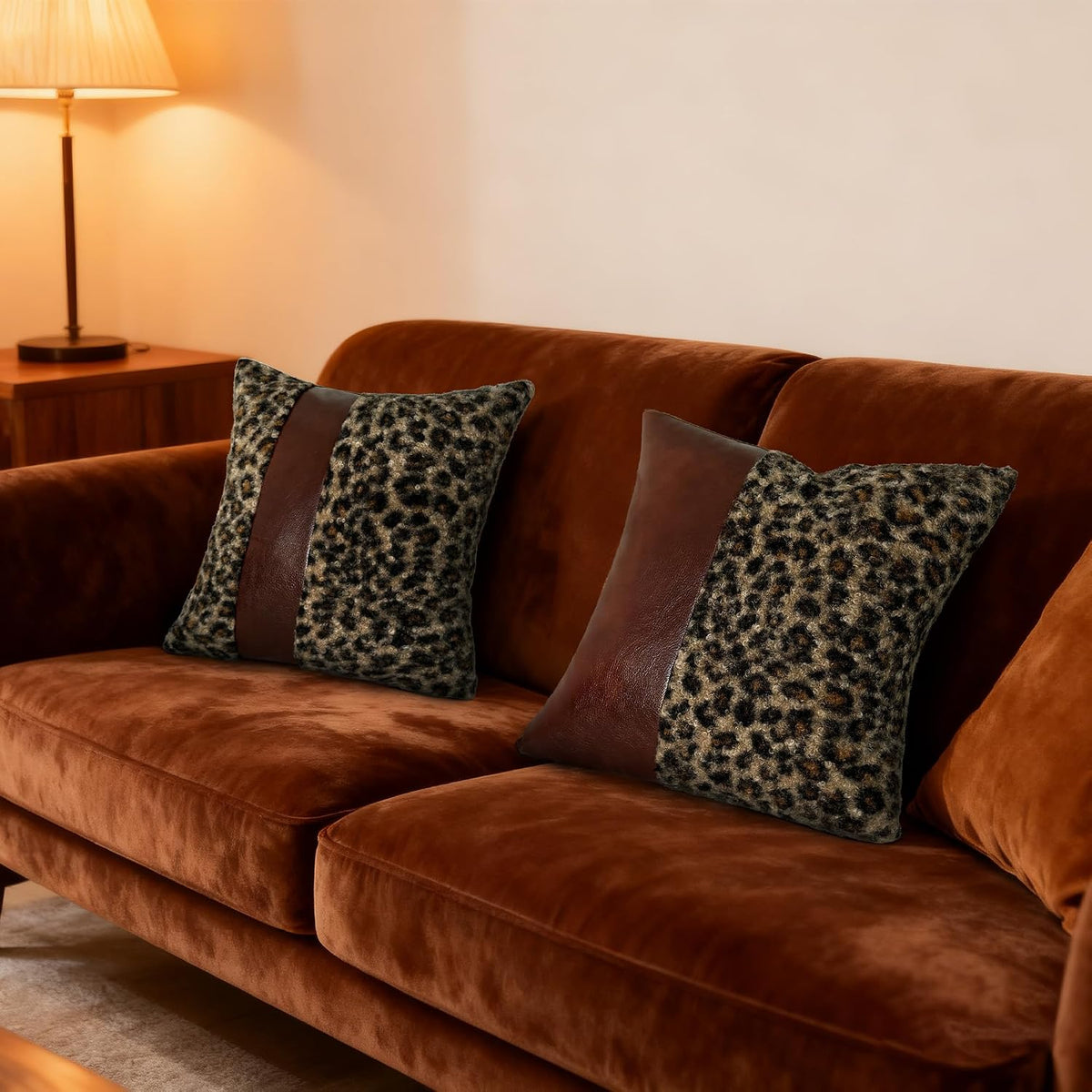 Brown Patchwork Leopard Bouclé Pillow Covers