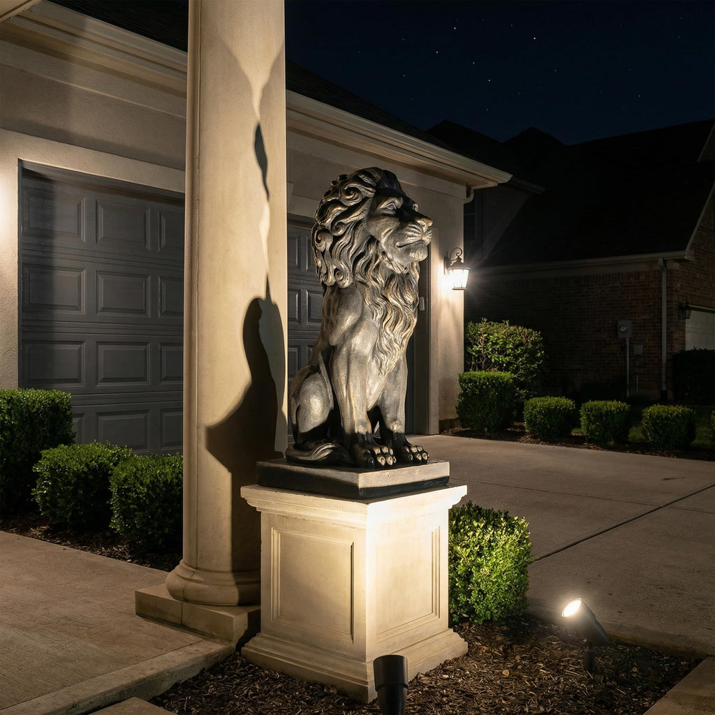 Lion Statue, Outdoor Garden Statues 27in Tall, White