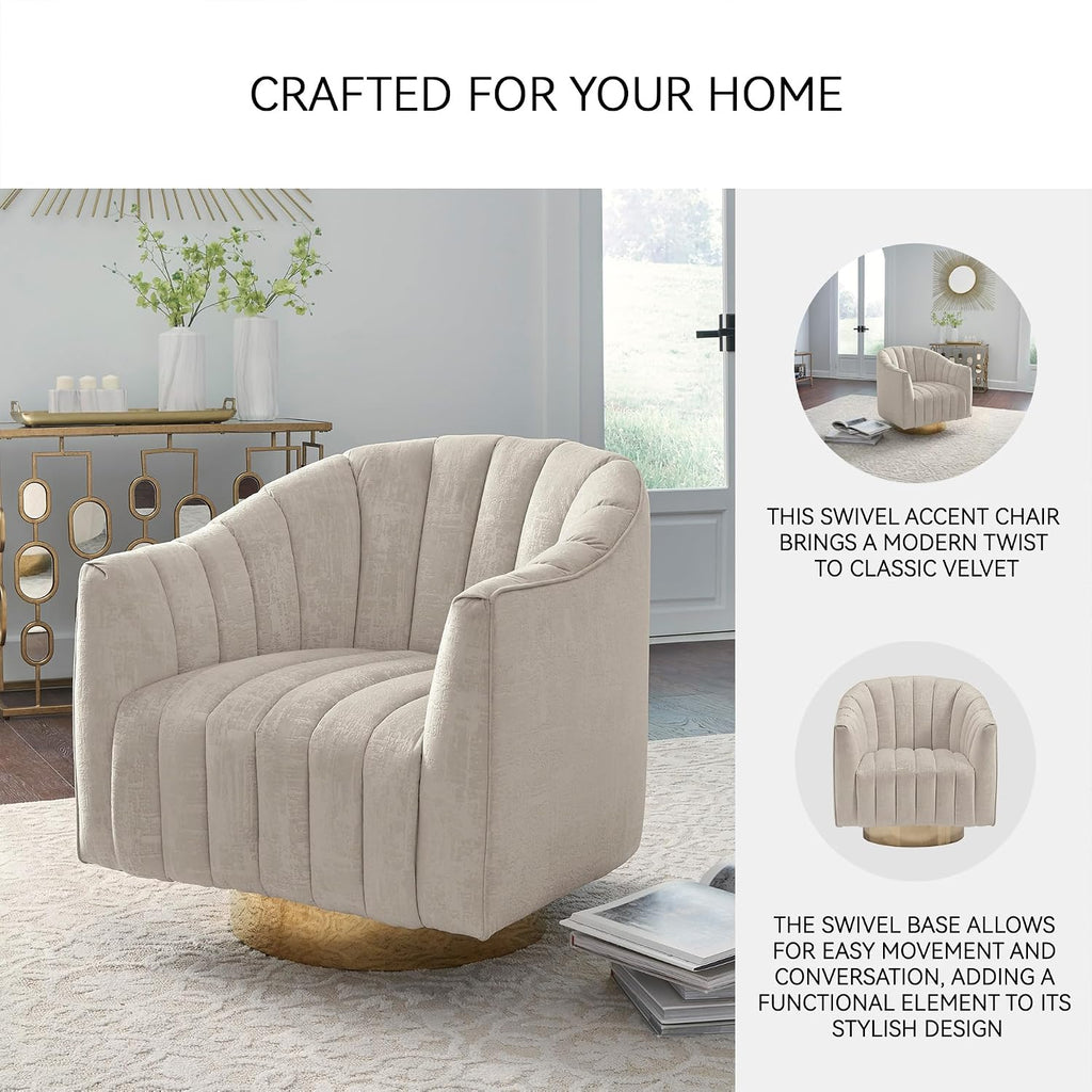 Signature Design by Ashley Swivel Barrel Accent Chair, Pearl, Penzlin