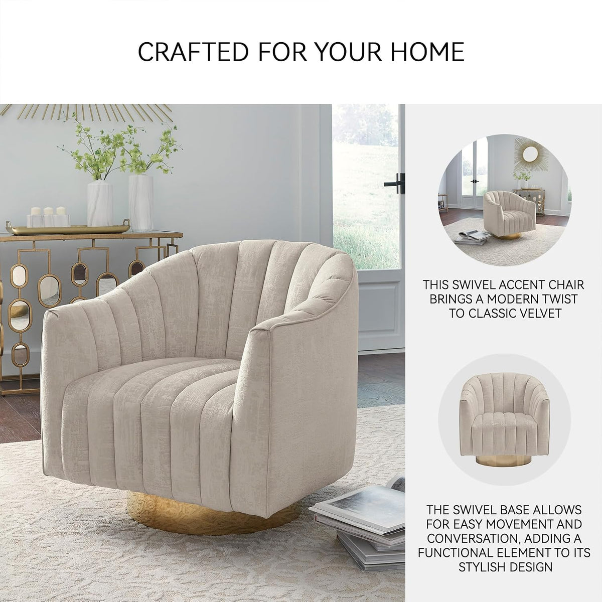 Signature Design by Ashley Swivel Barrel Accent Chair, Pearl, Penzlin