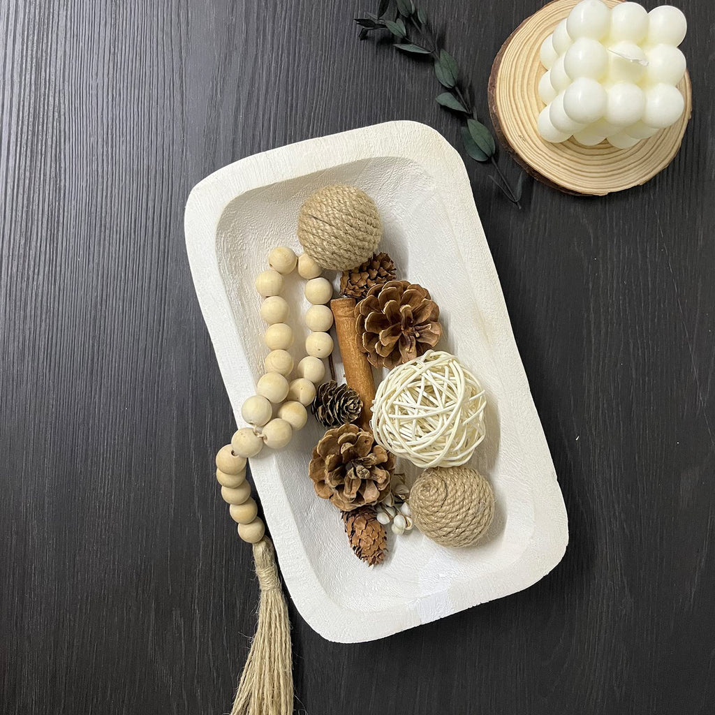 Hand-Carved Wooden Dough Bowl Centerpiece