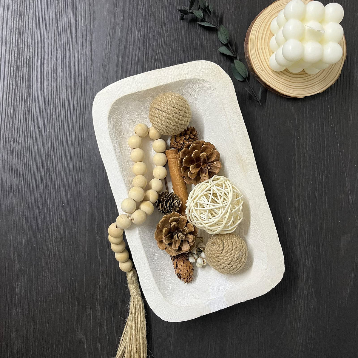 Hand-Carved Wooden Dough Bowl Centerpiece