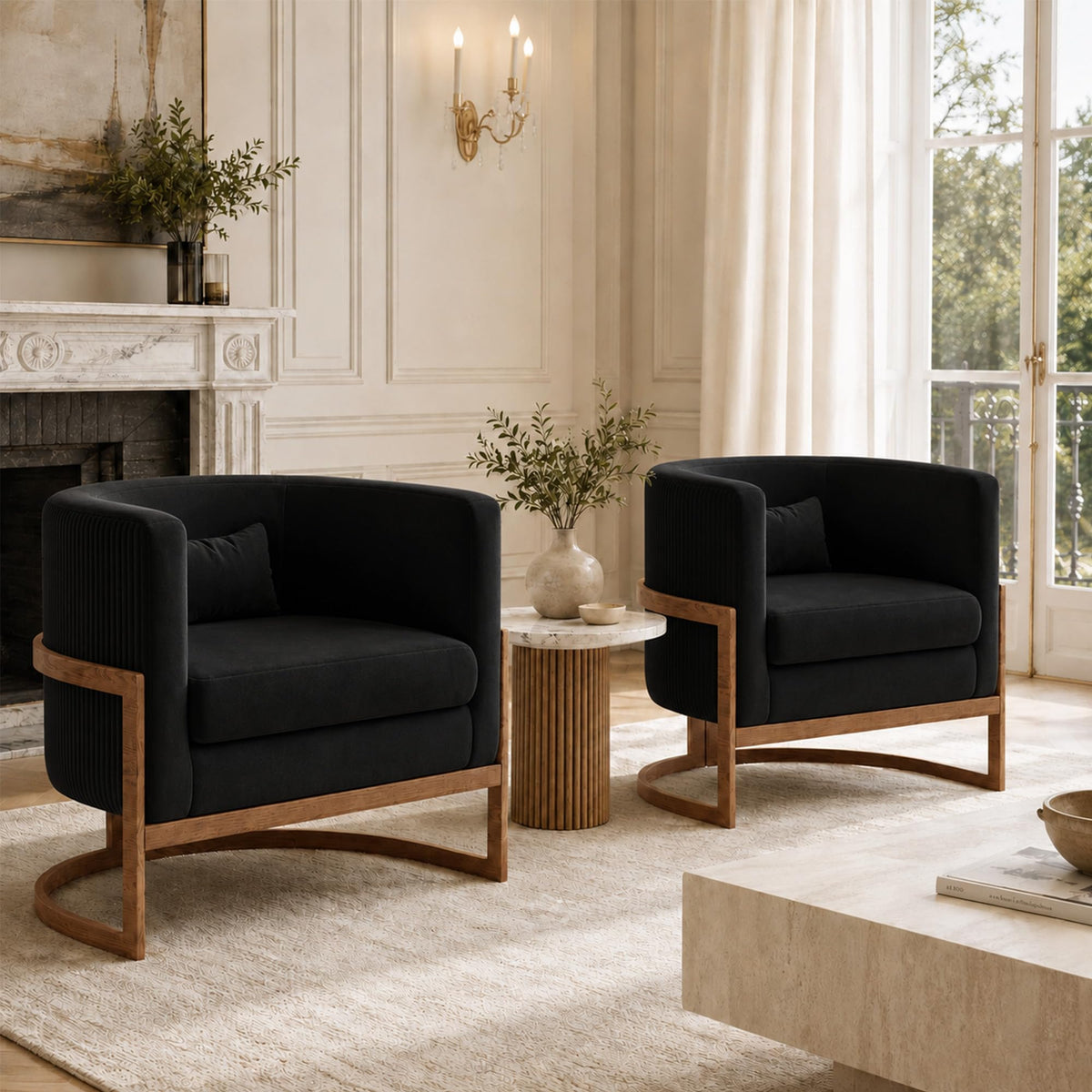 Velvet Accent Chair Ivory Modern Barrel Chair with Gold Legs