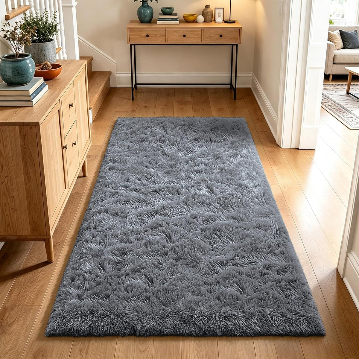 Mottled Beige 9x12 Area Rugs for Living Room, Fluffy Shag Rug Large Carpet