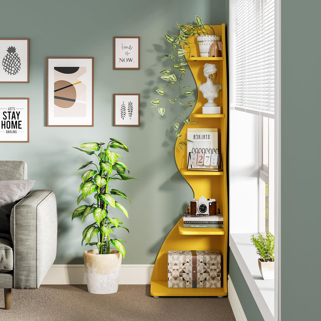 Modern Five-Tier Corner Bookshelf