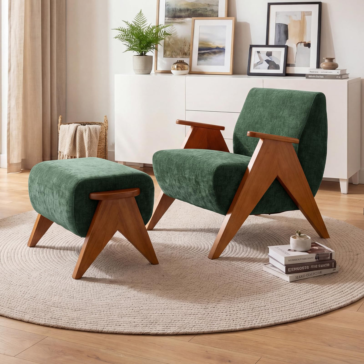 2 Pcs Home Accent Chair Mid Century Modern Accent Chair with Wood Frame