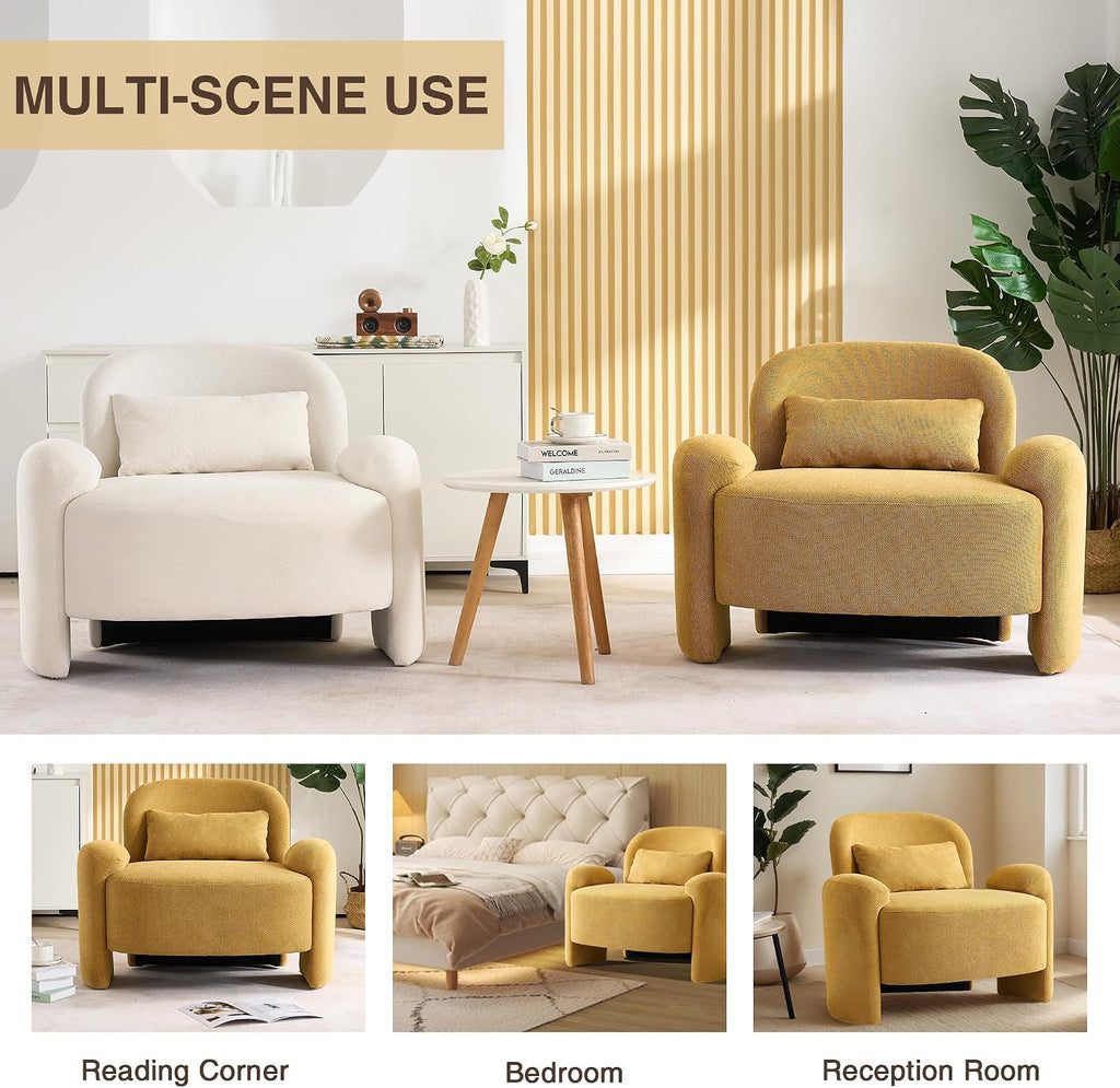 LOULENS Accent Chair Set of 2, Linen Fabric Lounge Armchair, Yellow