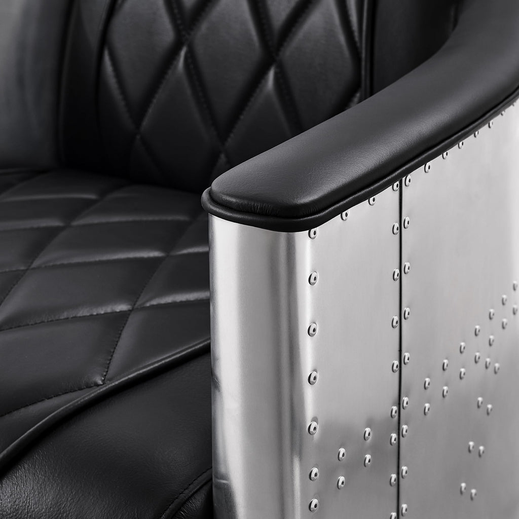 Volans Mid Century Modern Genuine Leather Accent Arm Chair with Vintage Aluminum