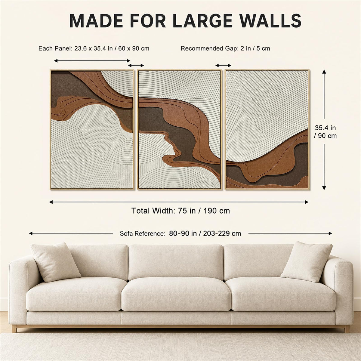 Abstract Geometric Relief Wall Art – Framed Triptych