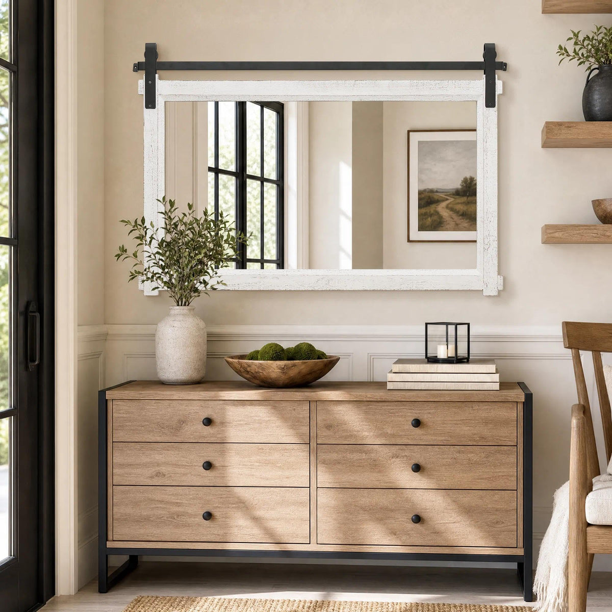 Rustic Barn-Door Bathroom Vanity Mirror