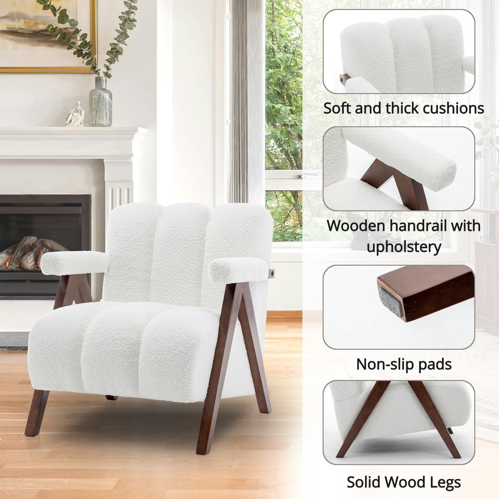 Mid Century Modern Accent Chairs Set of 2 with Solid Wood Frame