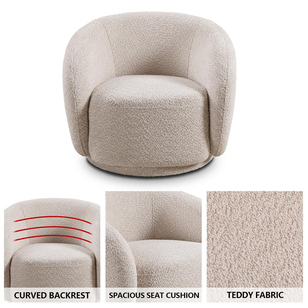 Oversized Boucle Accent Chair, Cream White Sherpa Wingback Chair