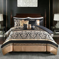 CozyDH Black Gold Jacquard Comforter Set California King, 7PCS Bed in a Bag