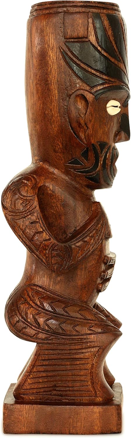 G6 Collection Handmade Wooden Primitive Tattoo Face Tribal Statue Sculpture Tiki