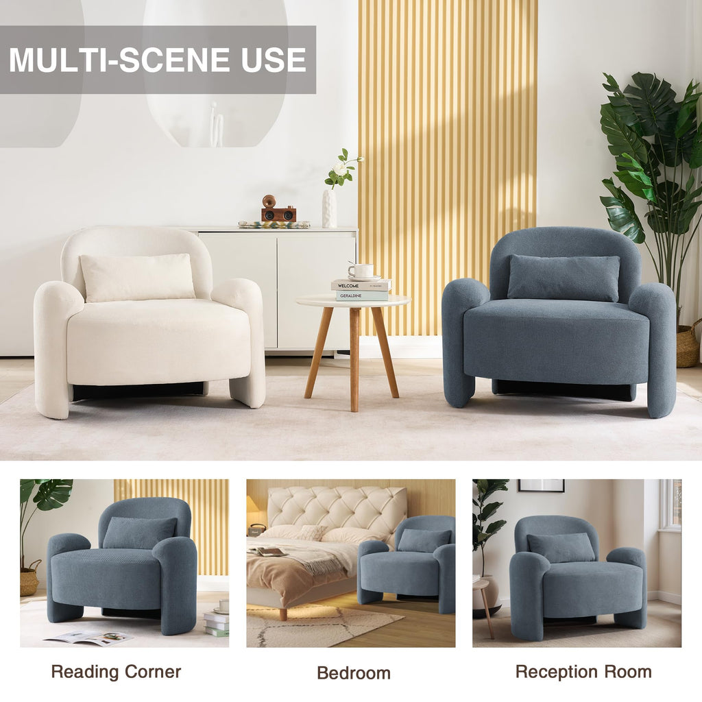 LOULENS Accent Chair Set of 2, Linen Fabric Lounge Armchair, Yellow