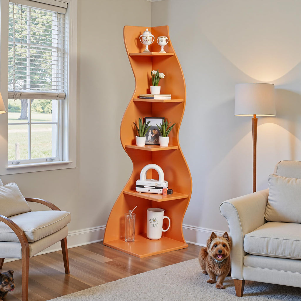 Bookcase Freestanding 71.3" Modern Book Case Display Shelf Tall Bookshelf with S-Shaped Pattern for Bedroom, Home Office, and Living Room, Black