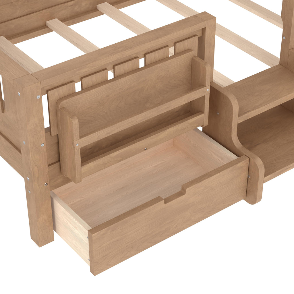 Montessori Bed with Stairs, Bookshelf & Storage Drawers