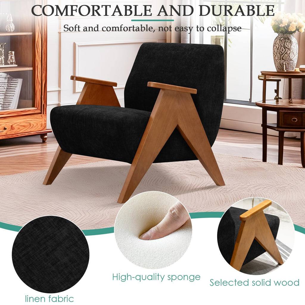2 Pcs Home Accent Chair Mid Century Modern Accent Chair with Wood Frame