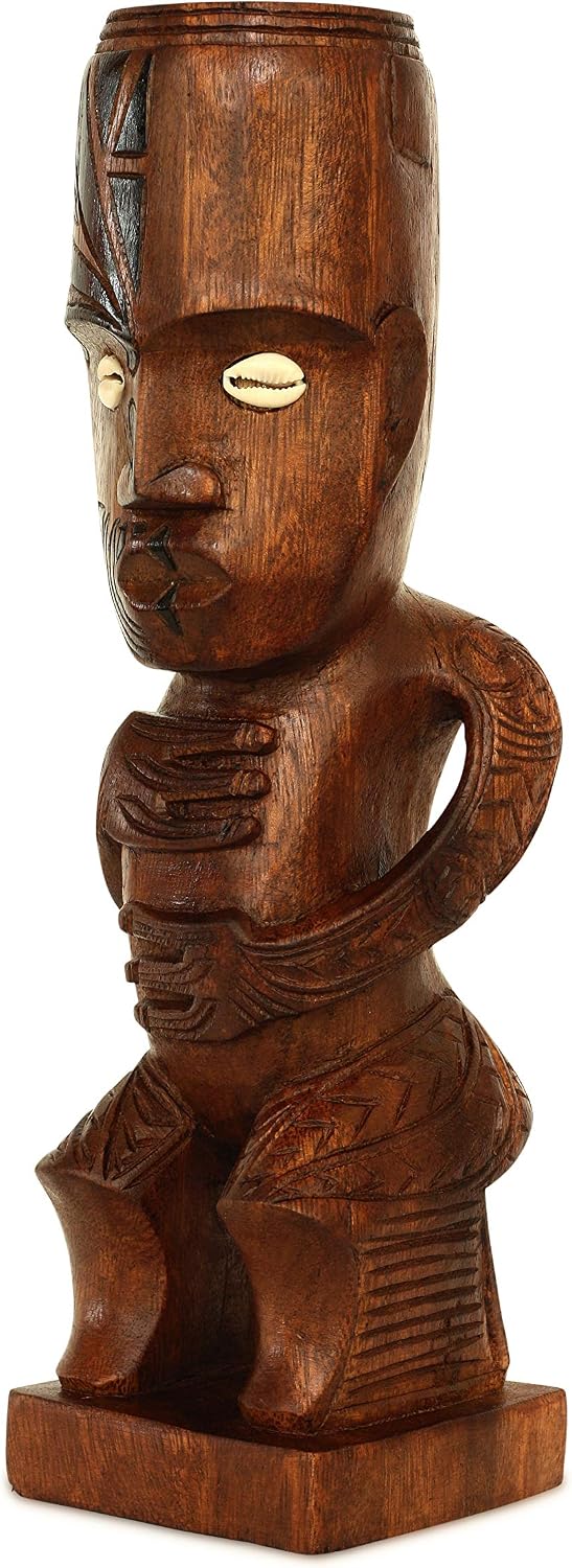 G6 Collection Handmade Wooden Primitive Tattoo Face Tribal Statue Sculpture Tiki