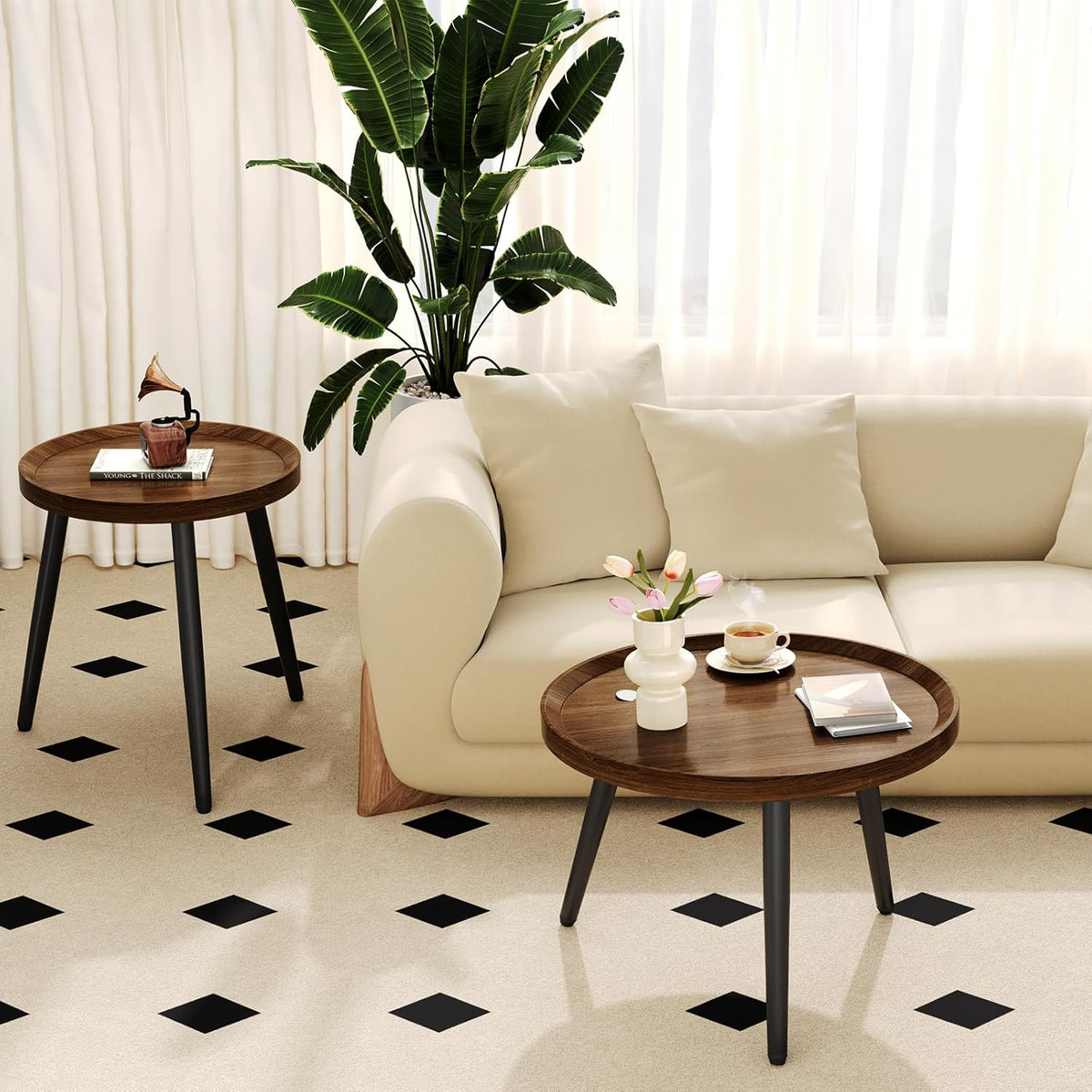 Walnut Round Nesting Coffee Table Set