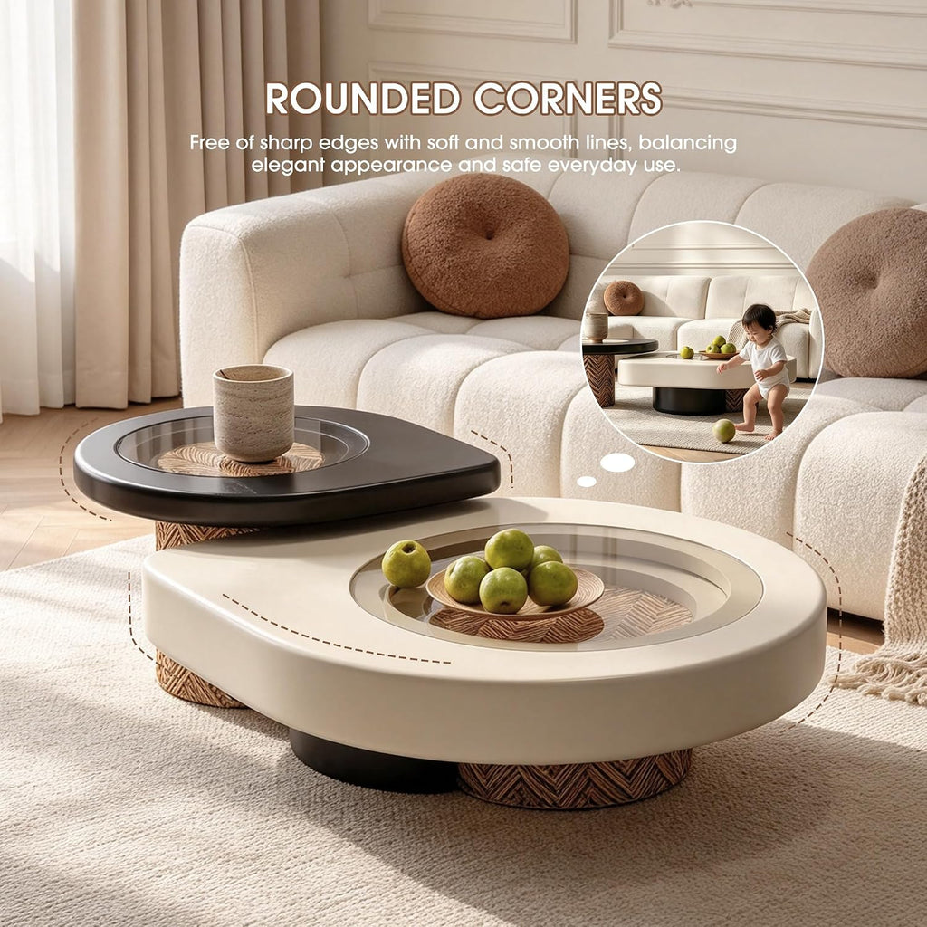 Teardrop-Shaped Coffee Table, Modern Living Room Nesting Coffee Table Set