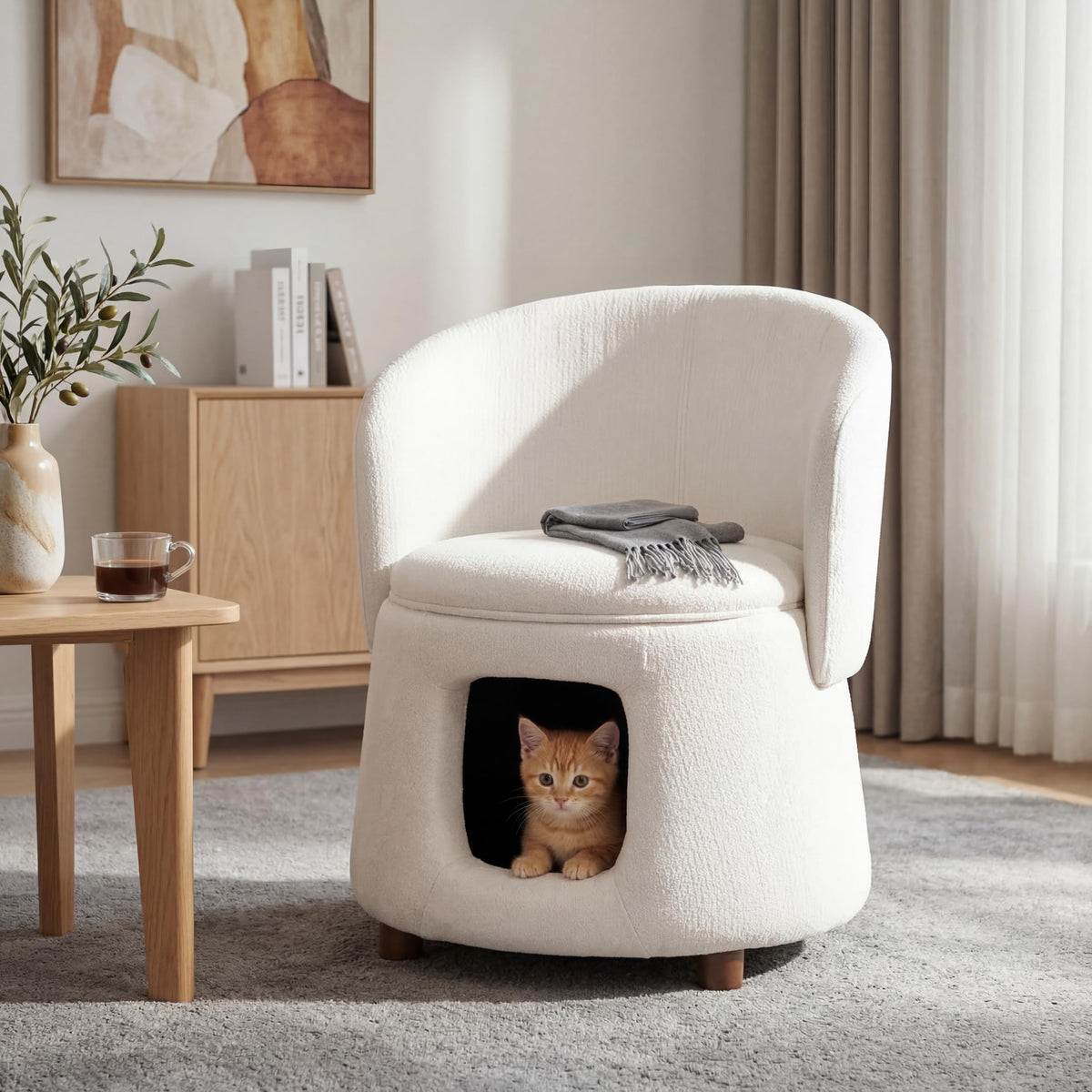 Merax Modern Accent Chair with Pet Cave & Storage