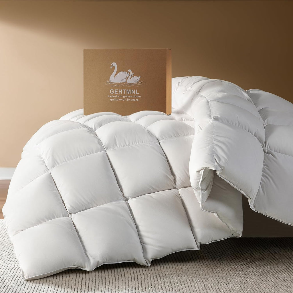 Goose Down Fiber Comforter Queen Size – All Season Naturally Breathable Down