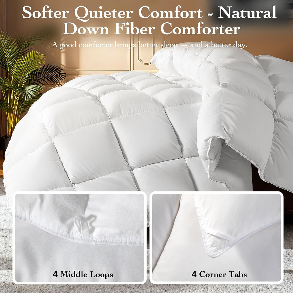 Goose Down Fiber Comforter Queen Size – All Season Naturally Breathable Down
