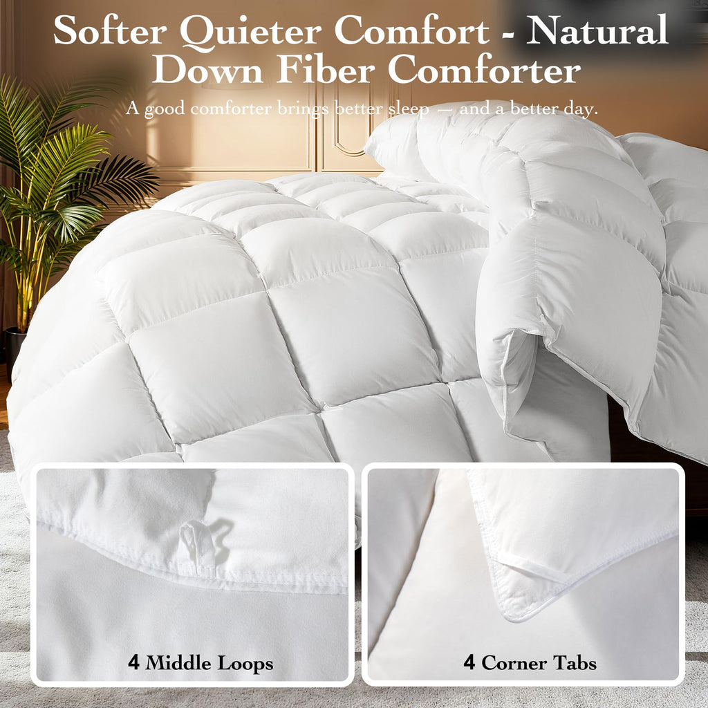 Goose Down Fiber Comforter Queen Size – All Season Naturally Breathable Down