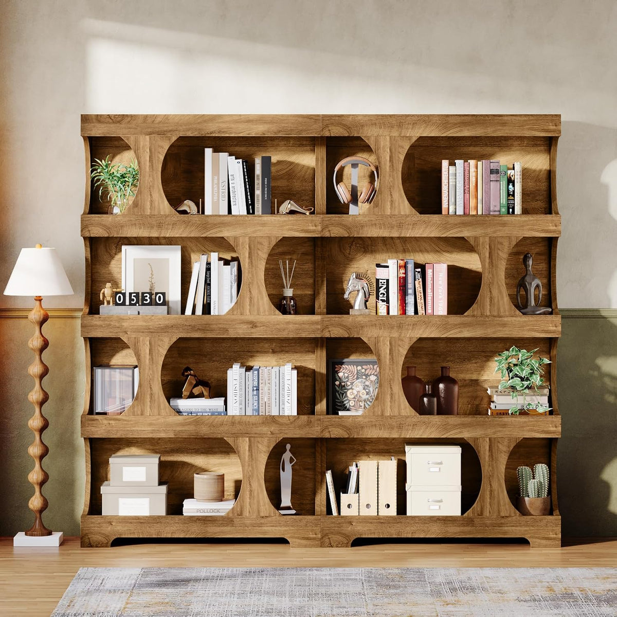71-Inch S-Shaped 4-Tier Bookcase – Set of 2
