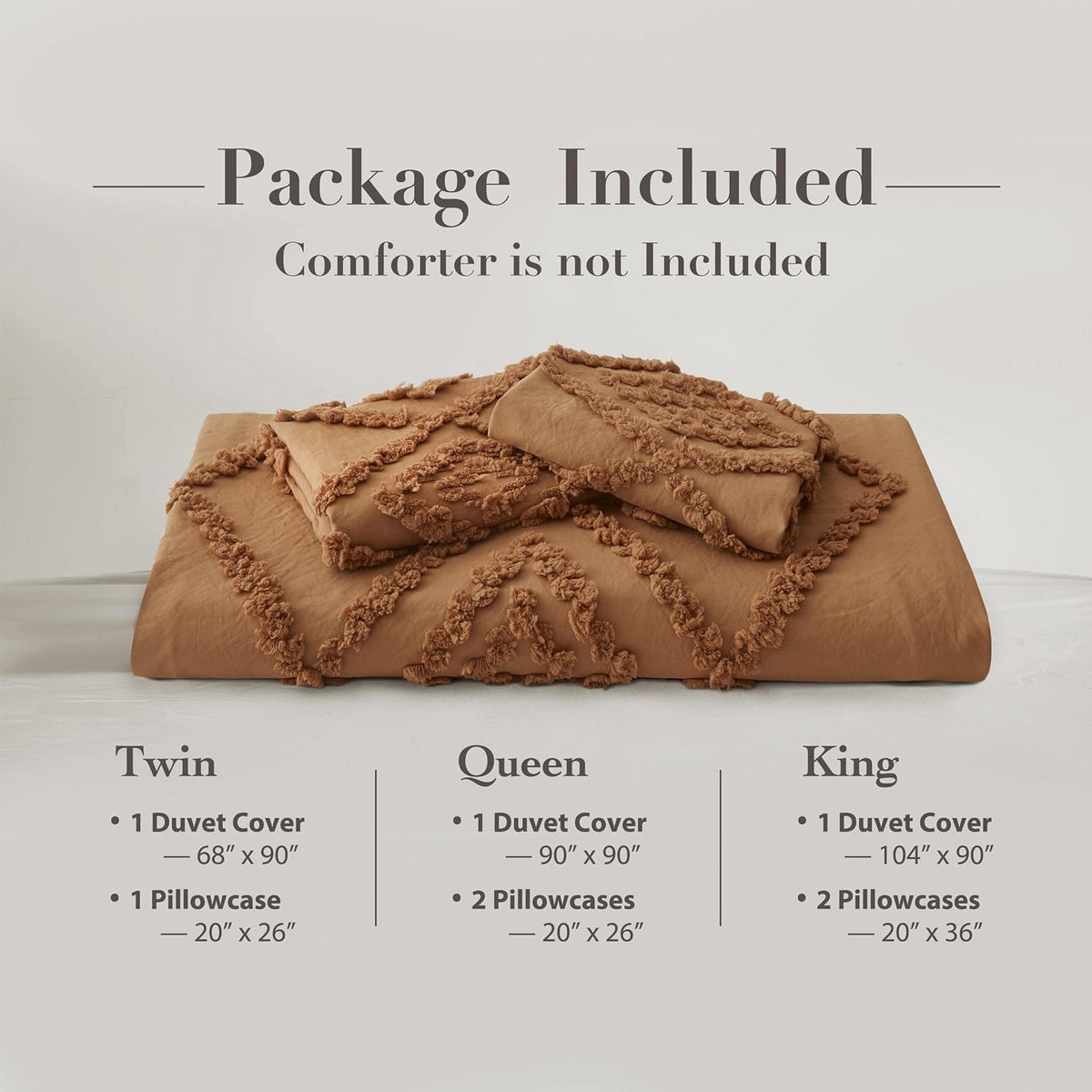 Oli Anderson Tufted Boho Queen Duvet Cover Set, Pumpkin Brown, 3 Pieces