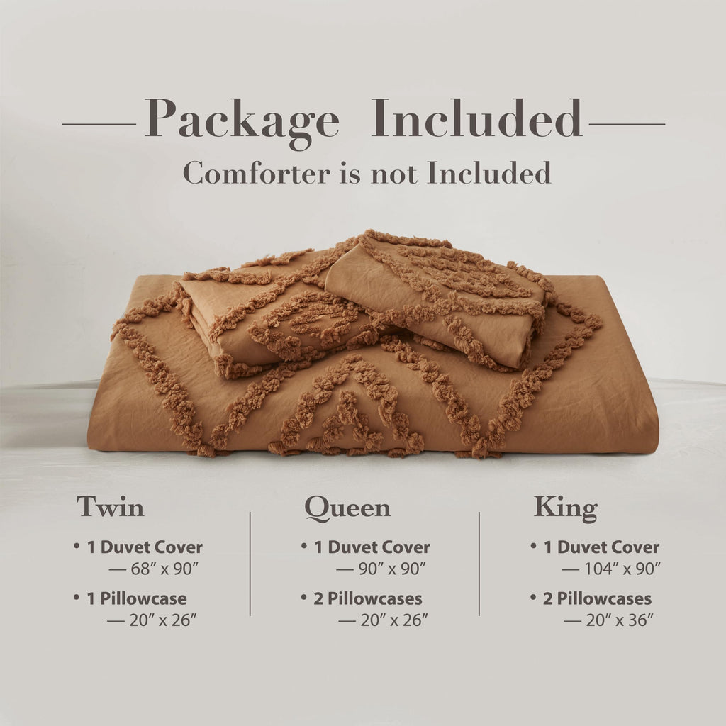 Oli Anderson Tufted Boho Queen Duvet Cover Set, Pumpkin Brown, 3 Pieces