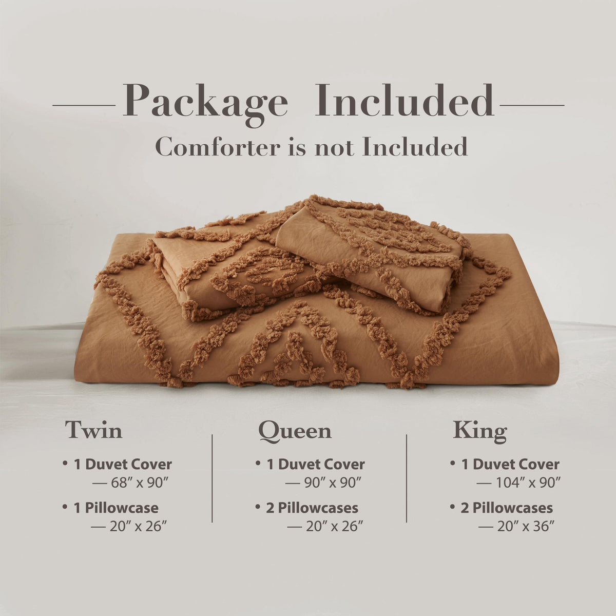 Oli Anderson Tufted Boho Queen Duvet Cover Set, Pumpkin Brown, 3 Pieces