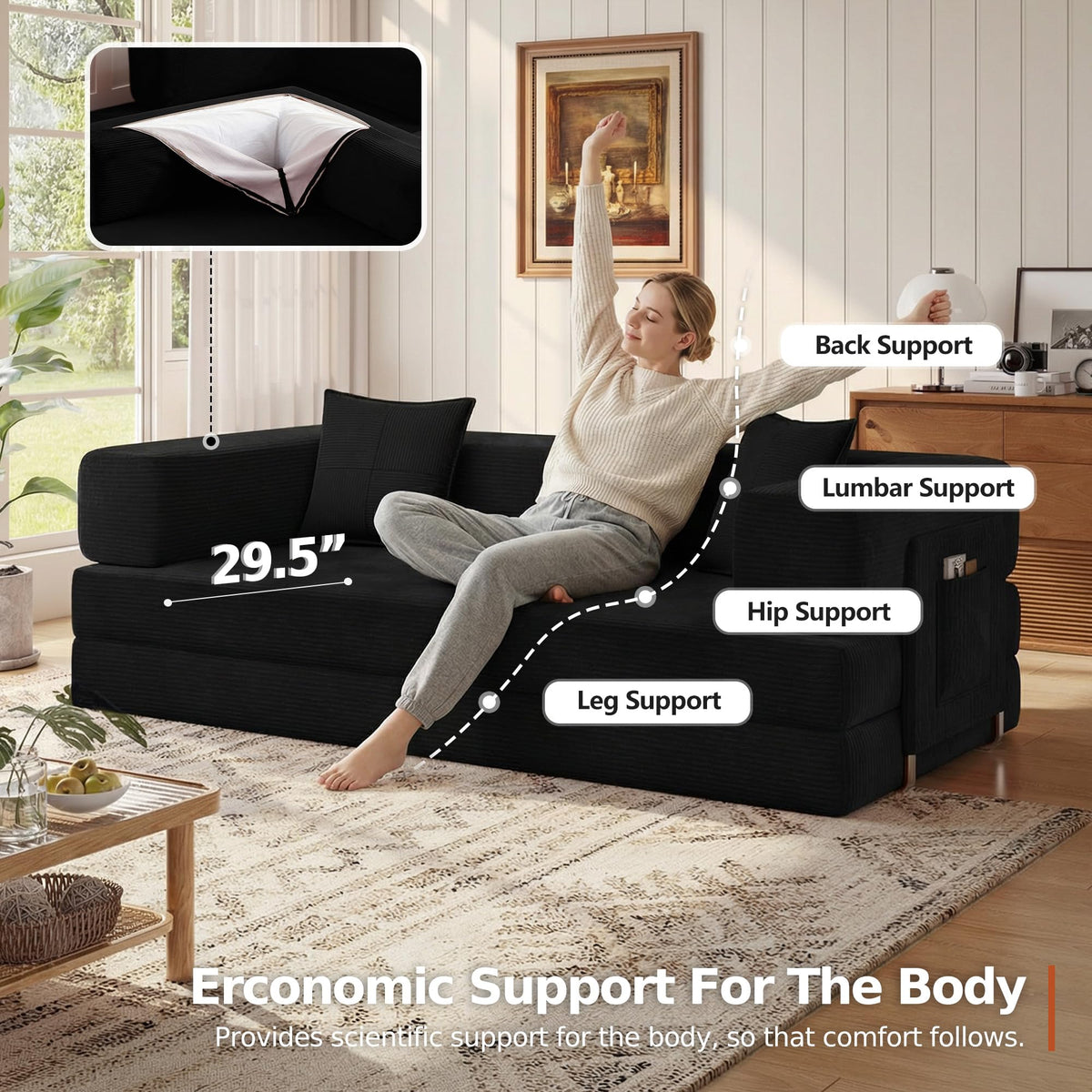 78.8'' Futon Sofa Bed, Boneless Couches for Living Room